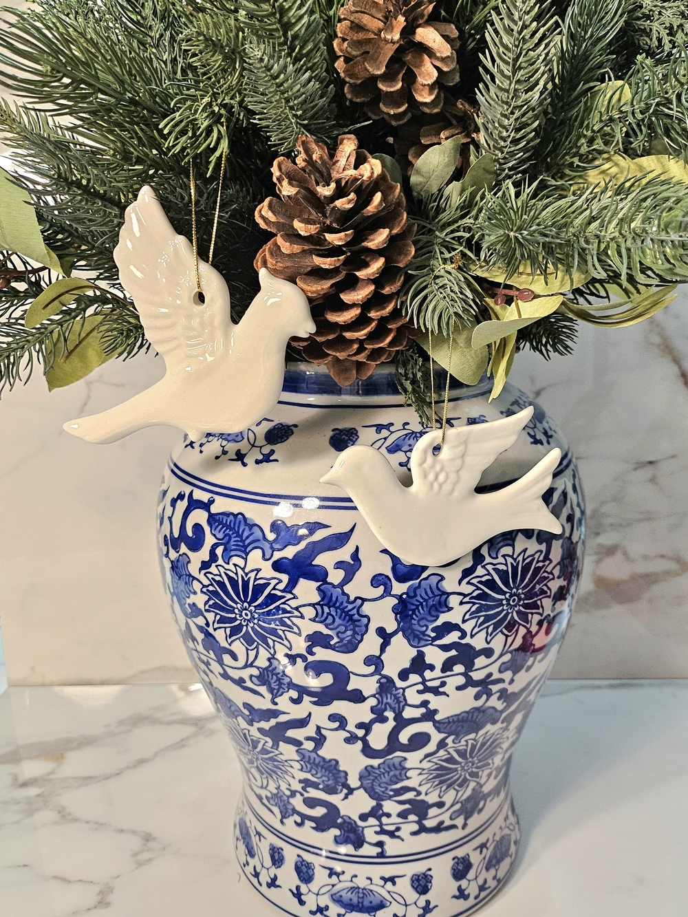 Vintage Lillian Vernon White Porcelain Bird Christmas Ornaments Set of 4 Gold St
